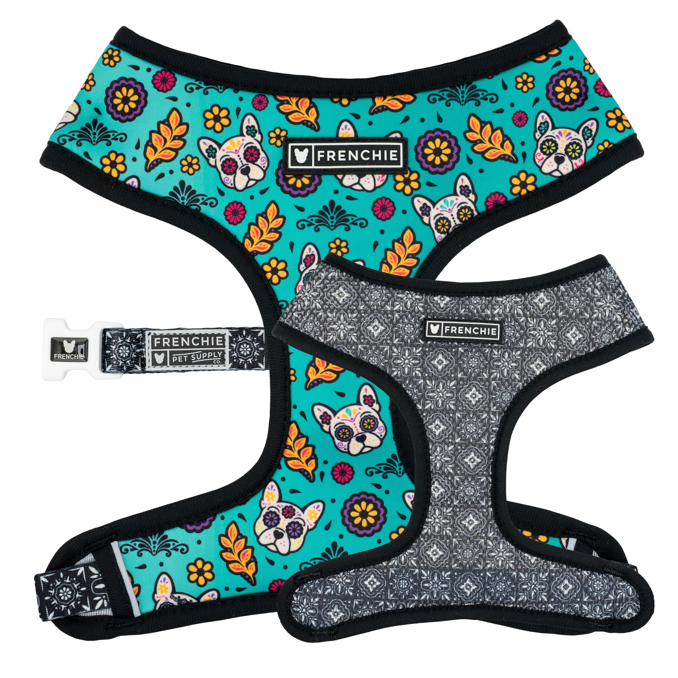 Duo reversible harness in Halloween Masks print