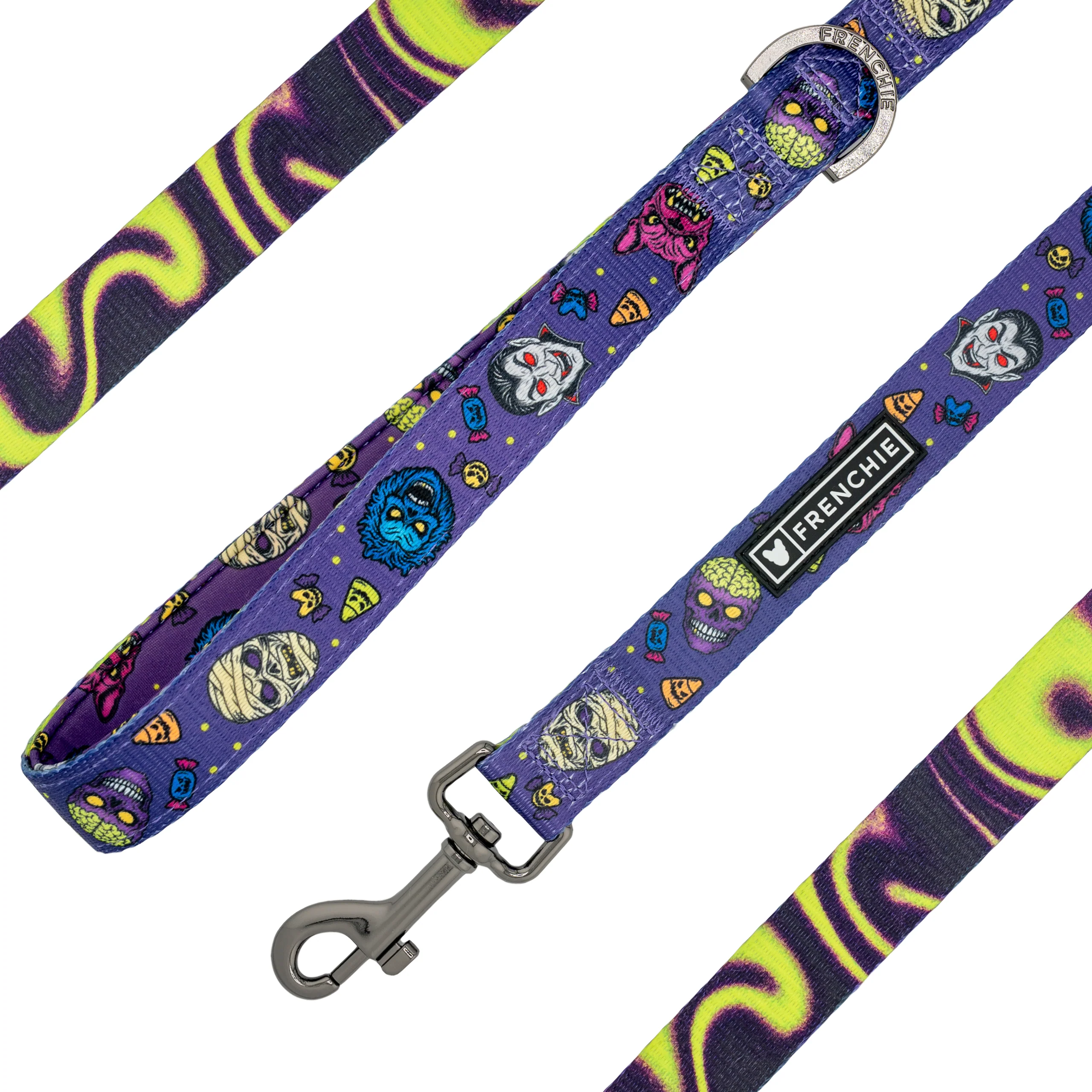Frenchie Comfort Leash in Halloween Masks Print with Neoprene Handle