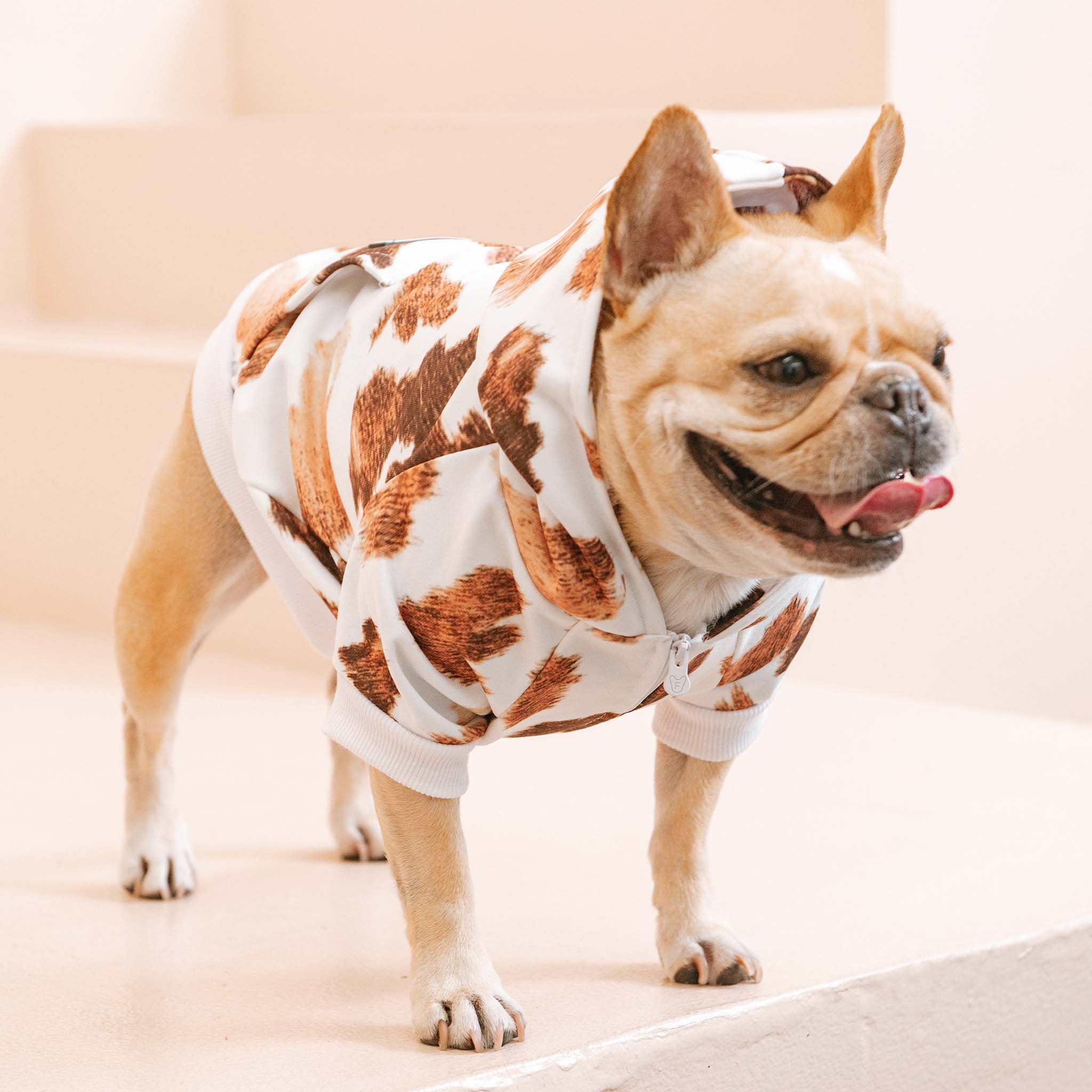 Frenchie Dog Hoodie Moo Print with Oversized Dual-Lined Hood