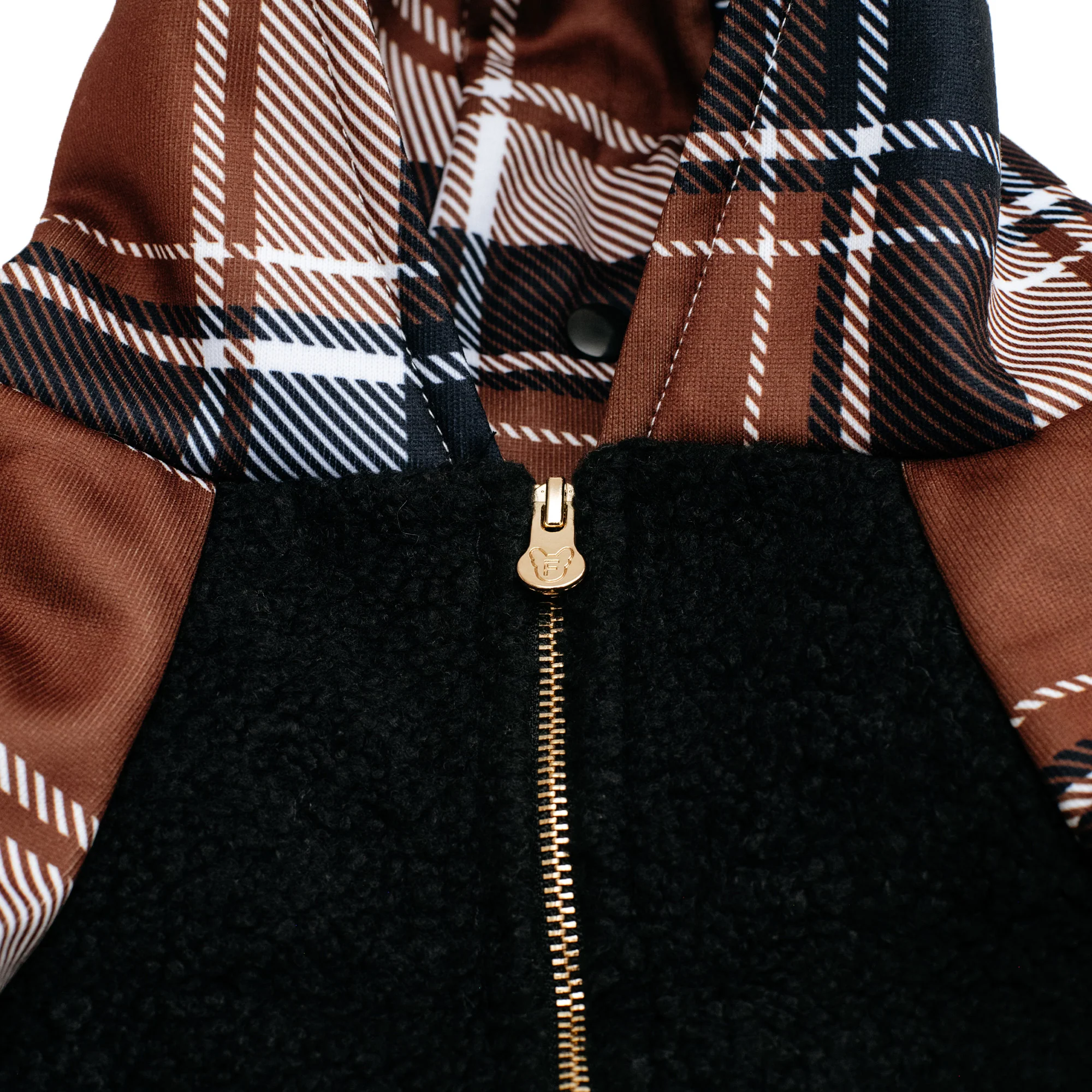 Hoodie Anjing Frenchie Cocoa Plaid Zip-Up untuk Frenchies dan Ras Kecil