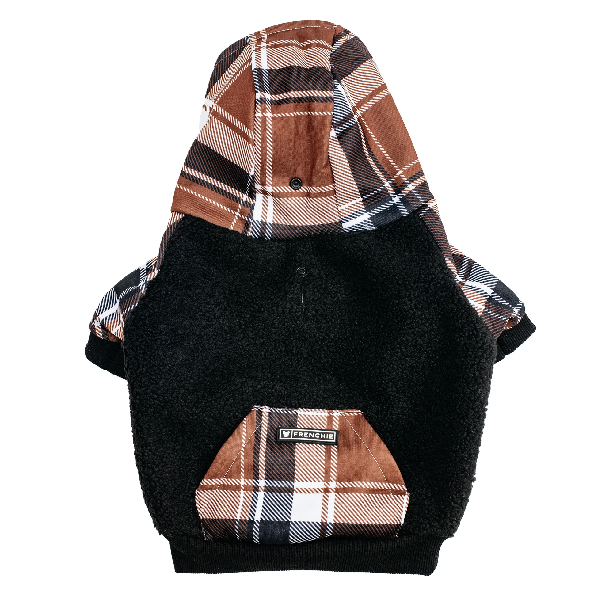 Frenchie Dog Hoodie Cocoa Plaid Zip-Up for Frenchies and Small Breeds
