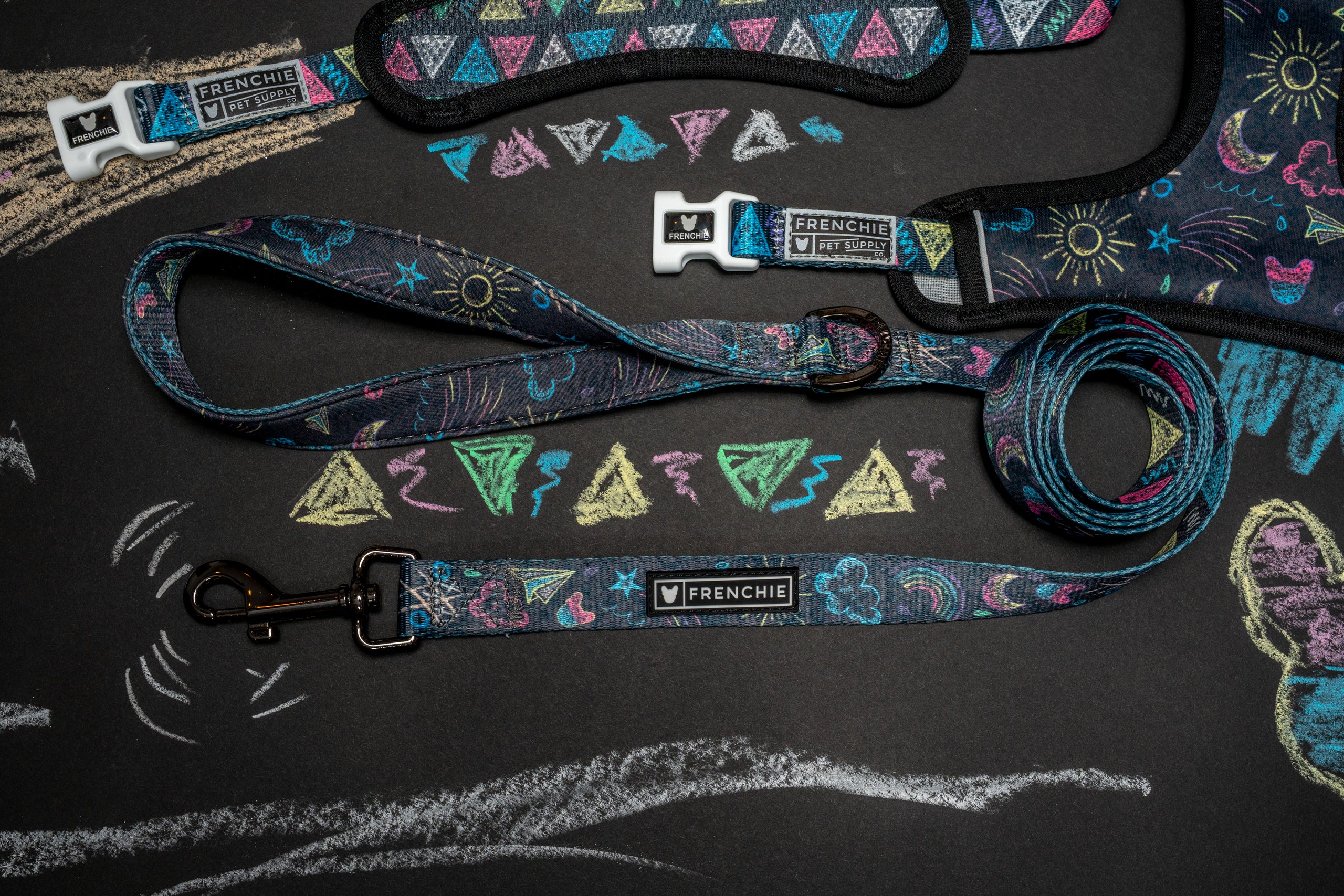 Frenchie Comfort Leash in Chalk Art with Neoprene Handle