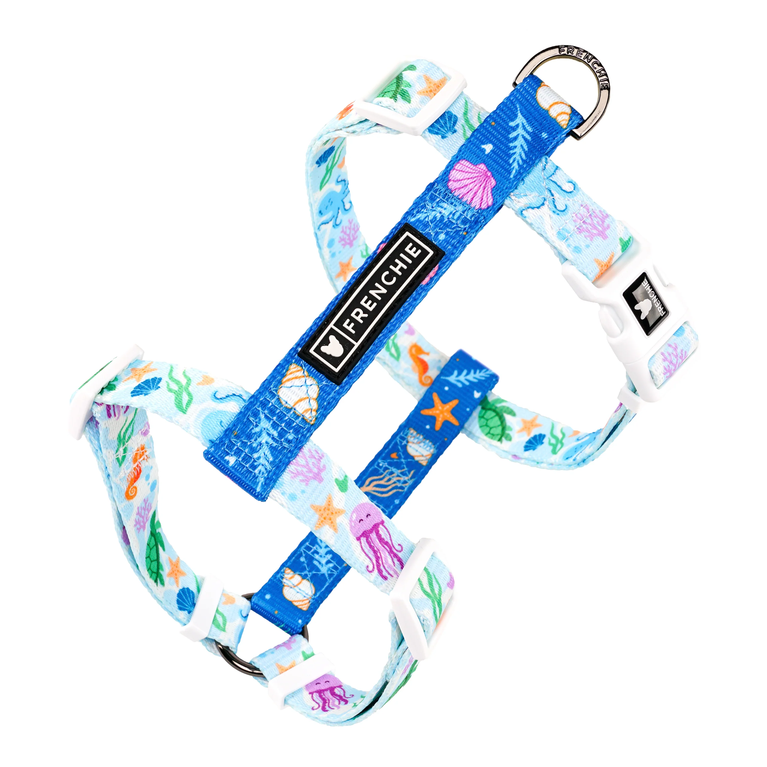 Frenchie Strap Harness Aquatic Critters with Dual-Sided Polyester Strap