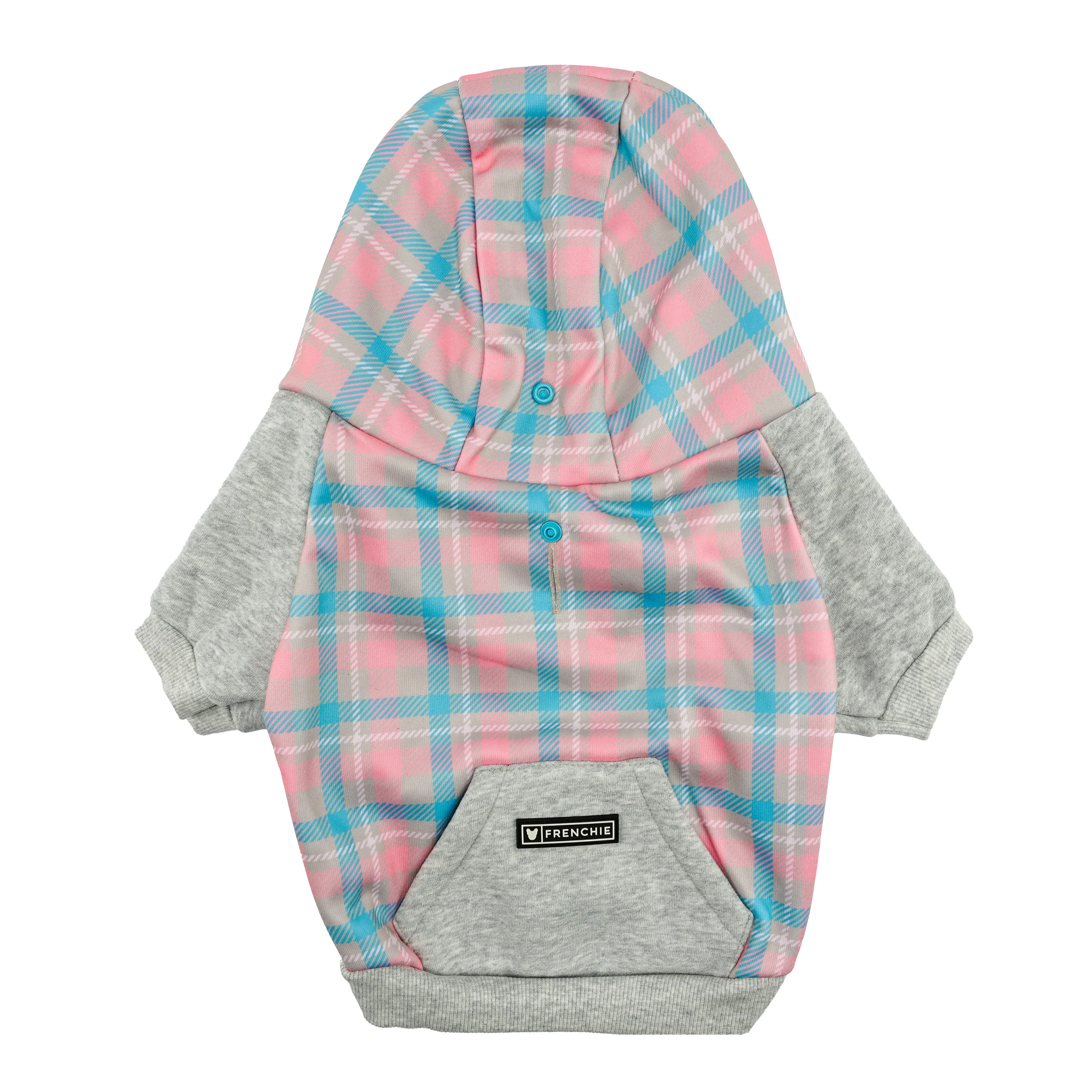 Highlander Plaid Frenchie Dog Hoodie Varsity Style for Cooler Days
