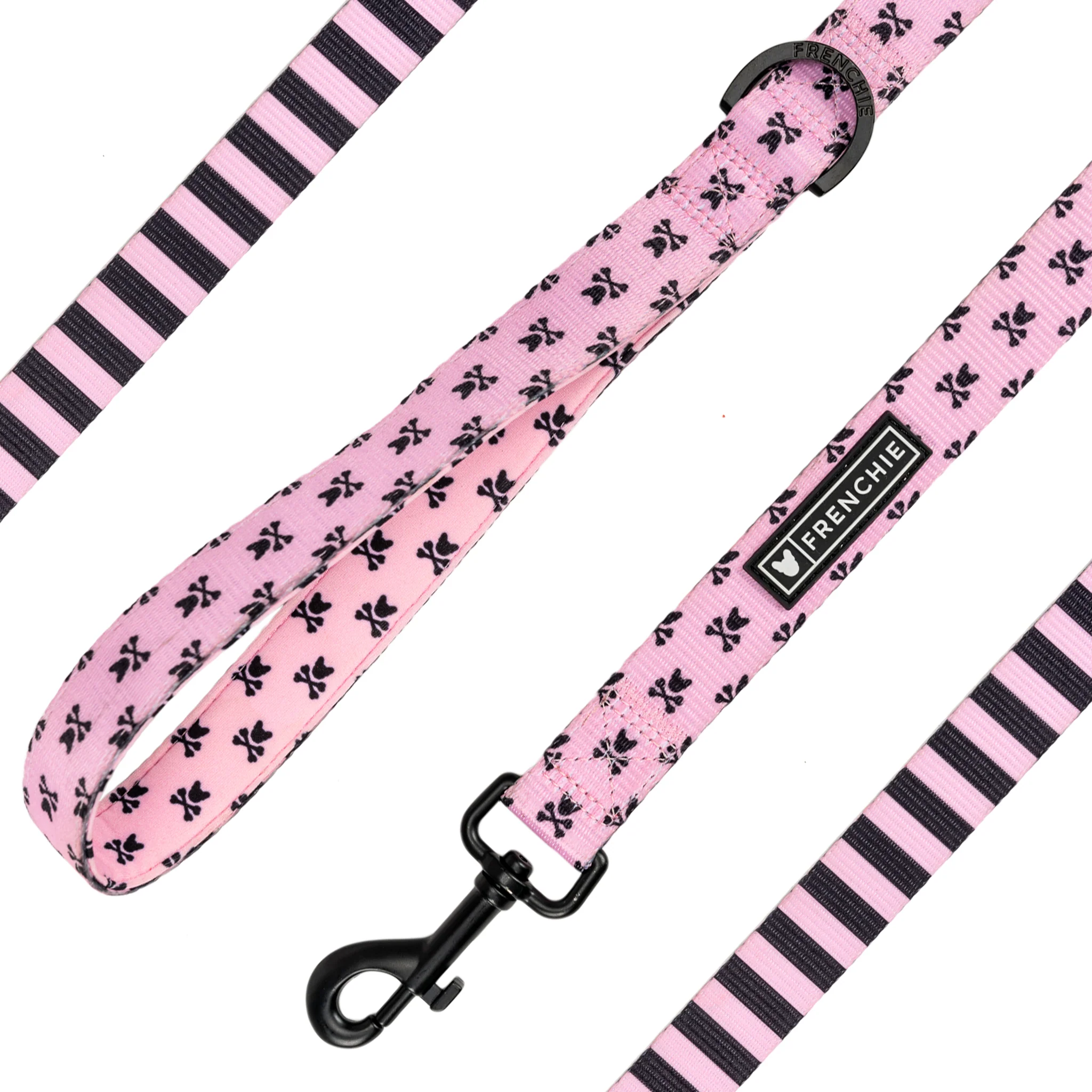 Frenchie Comfort Leash in Pink Bad to the Bone with Neoprene Handle