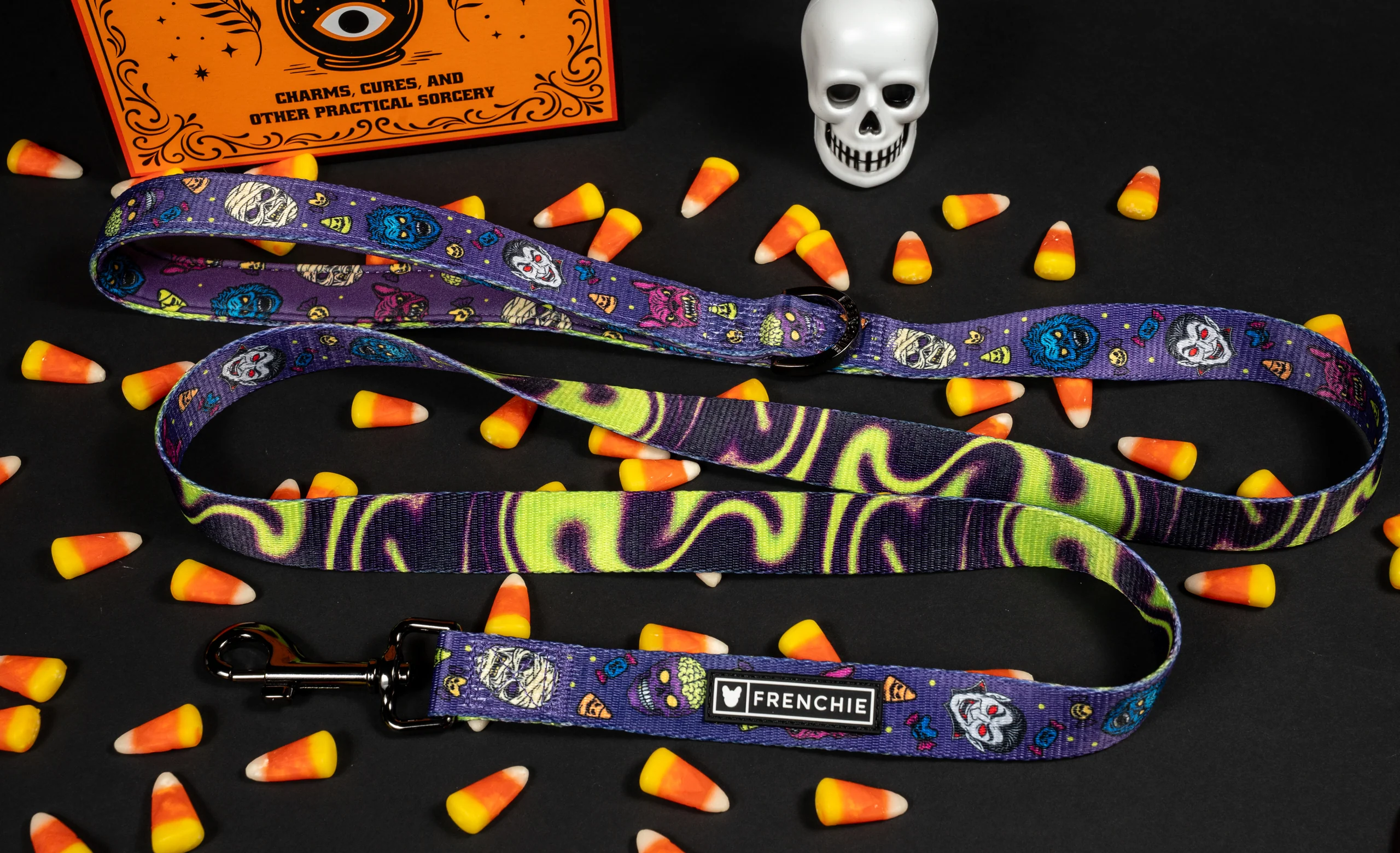 Frenchie Comfort Leash in Halloween Masks Print with Neoprene Handle