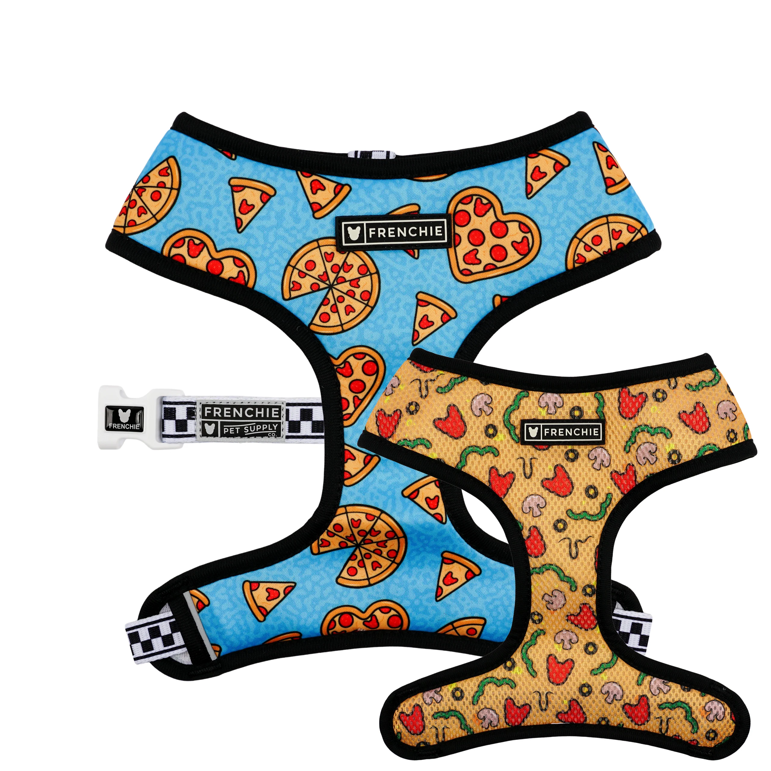 Frenchie Duo Reversible Harness New York Pizza Print for Small to Medium Dogs