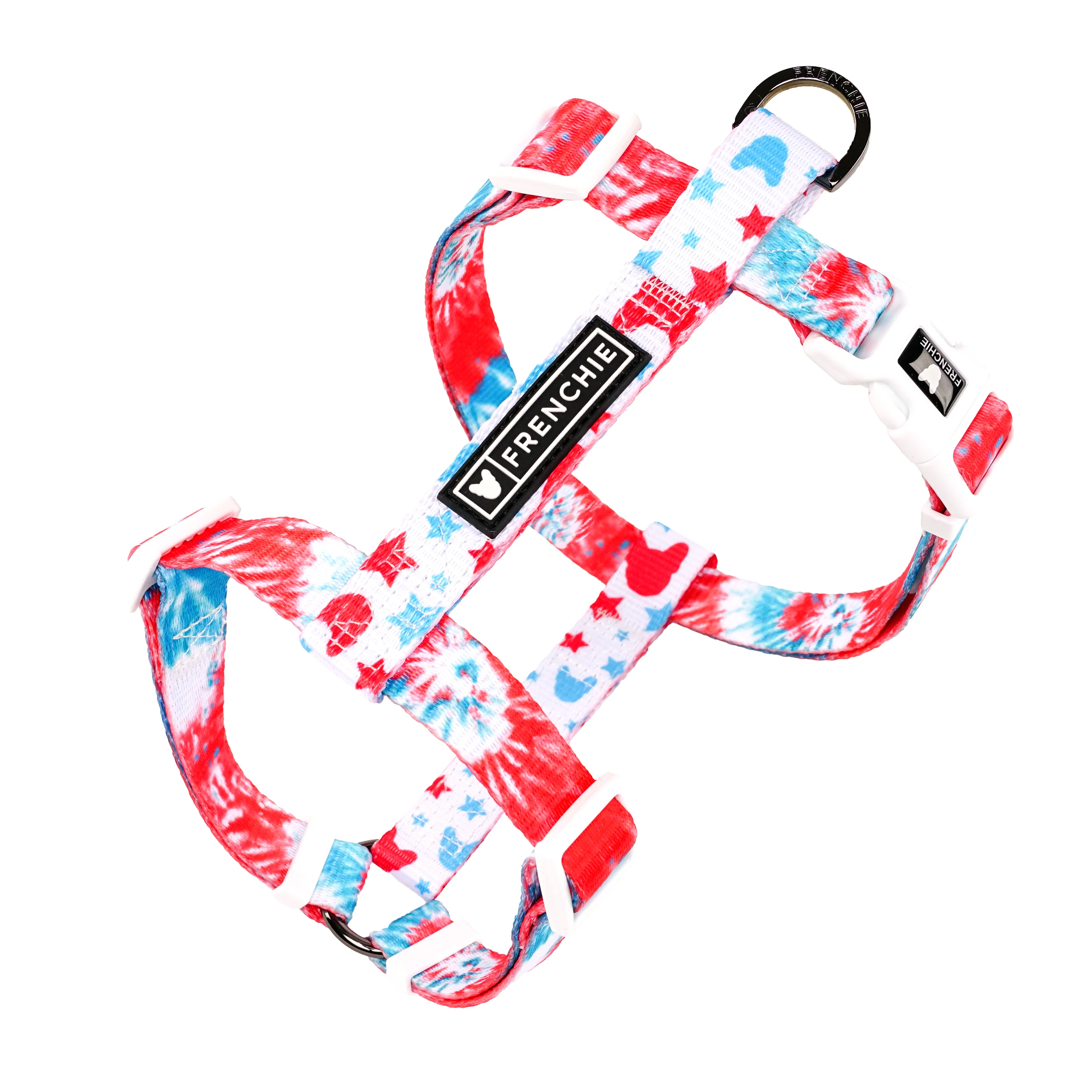 Frenchie Strap Harness in Red, White & Blue Tie Dye