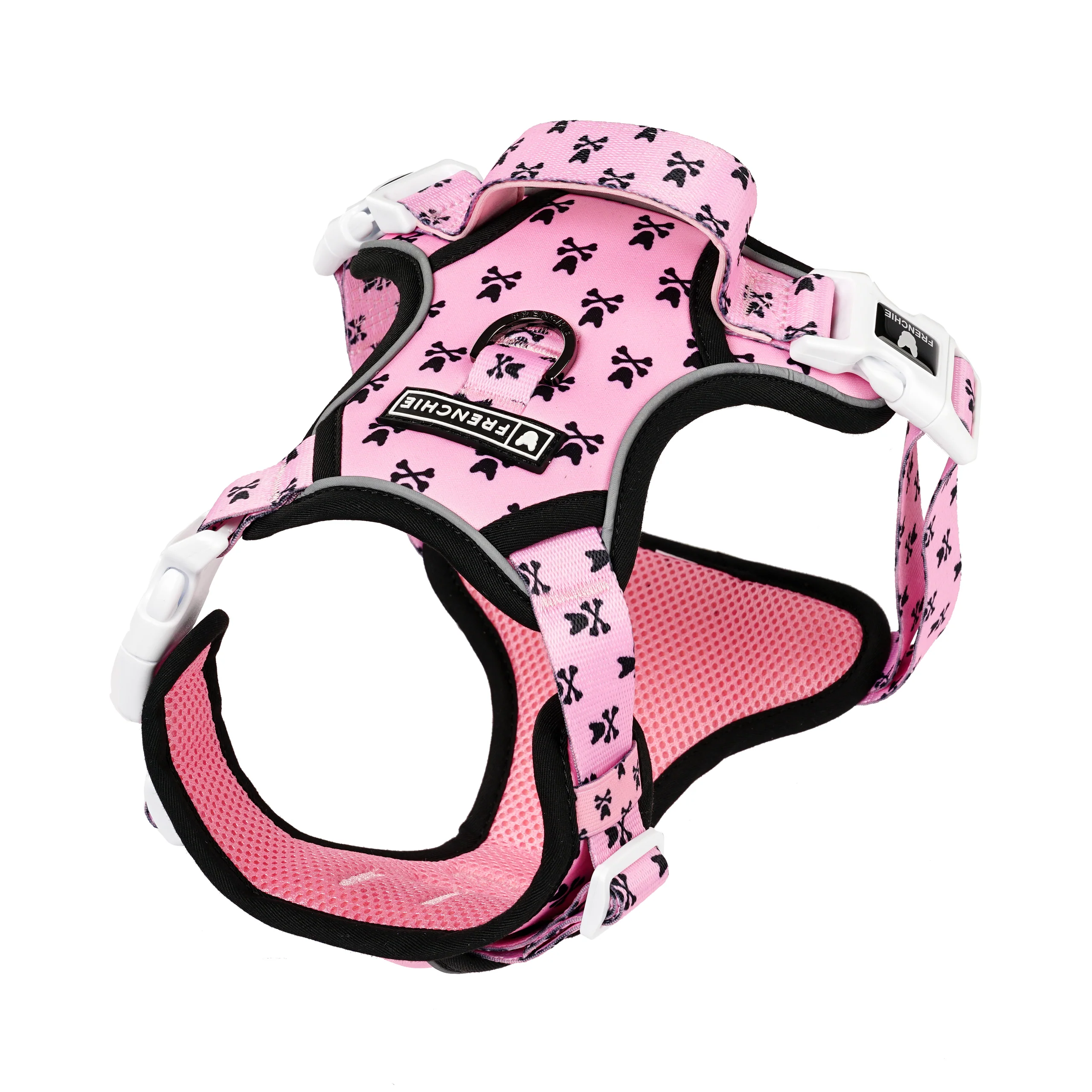 Harness Adjustable Frenchie Bad to the Bone Pink untuk Anjing Penarik yang Keras Kepala