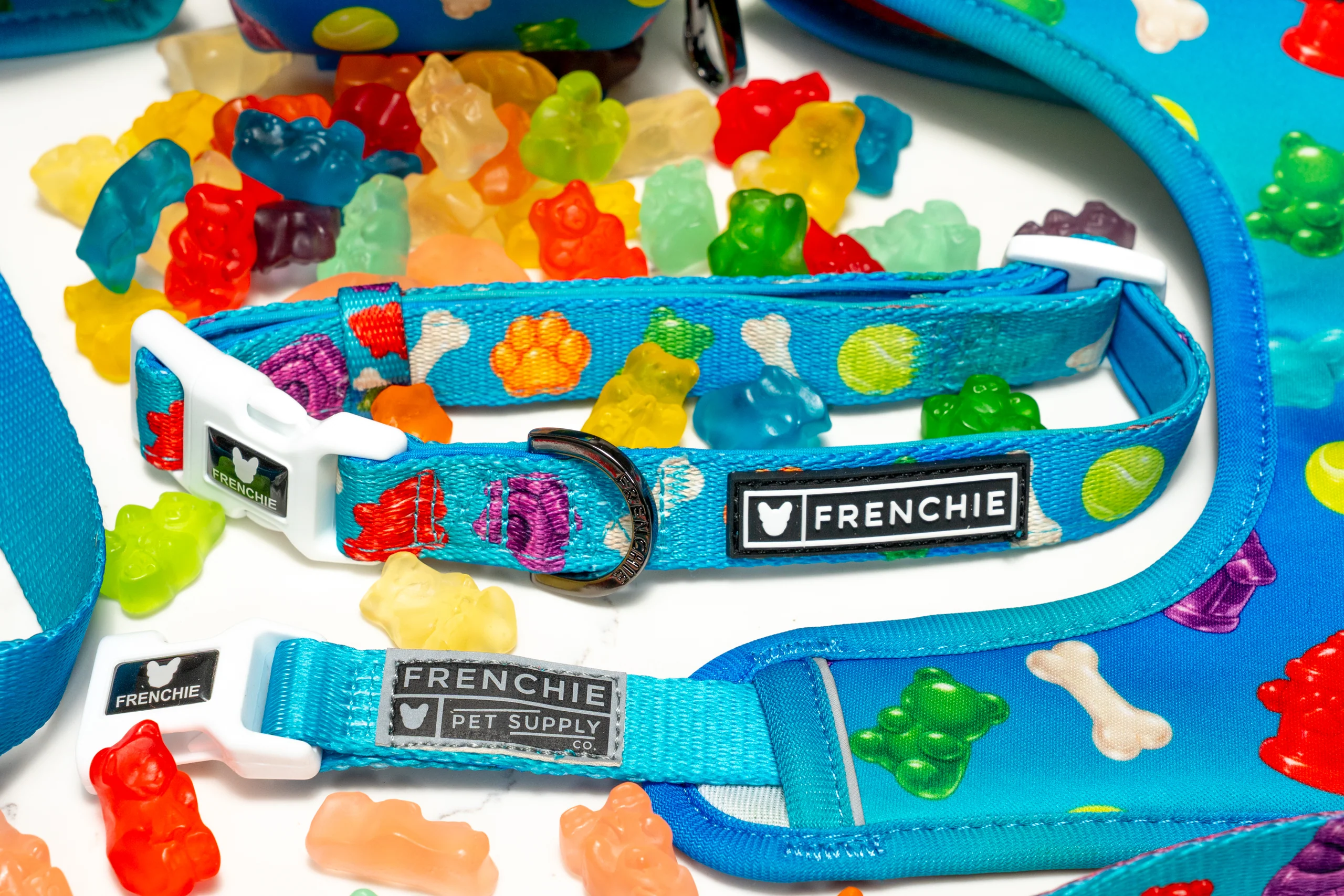 Frenchie Comfort Collar in Gummies Print with Neoprene Padding