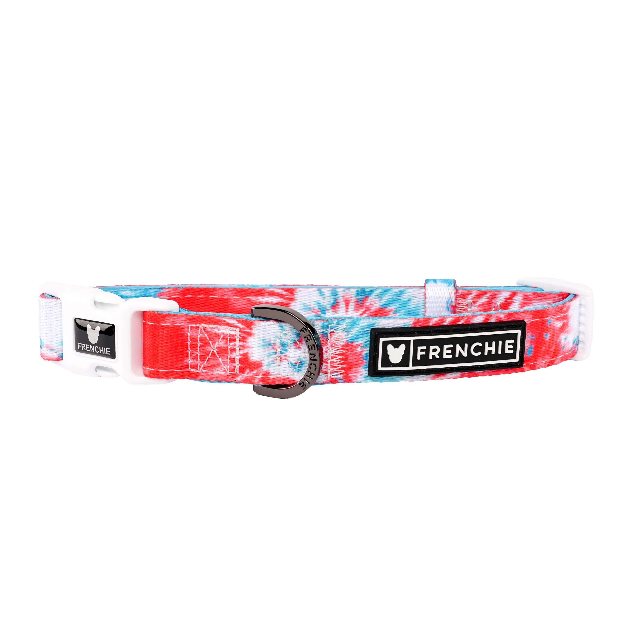 Frenchie Comfort Collar Red White and Blue Tie Dye with Neoprene Lining