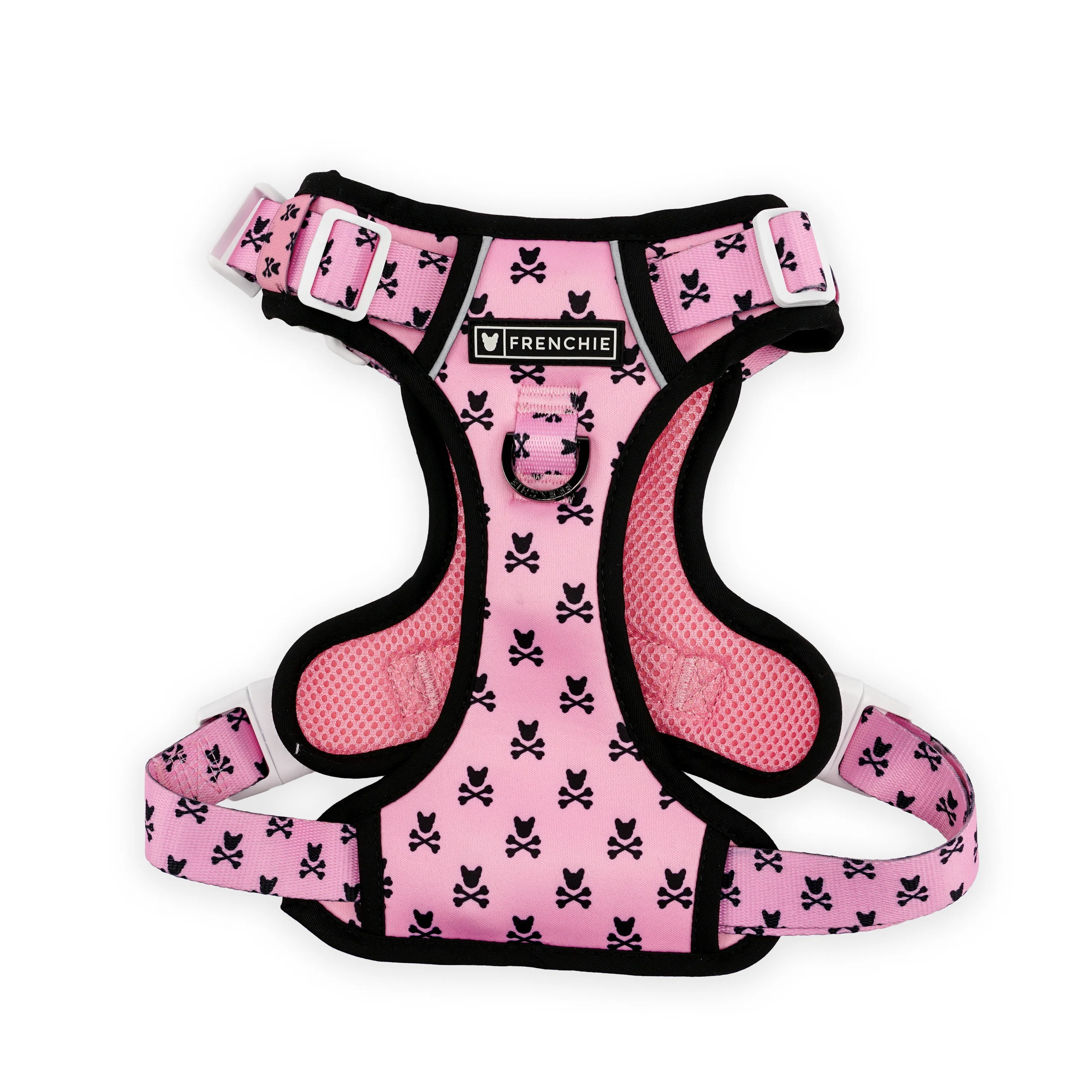 Harness Adjustable Frenchie Bad to the Bone Pink untuk Anjing Penarik yang Keras Kepala