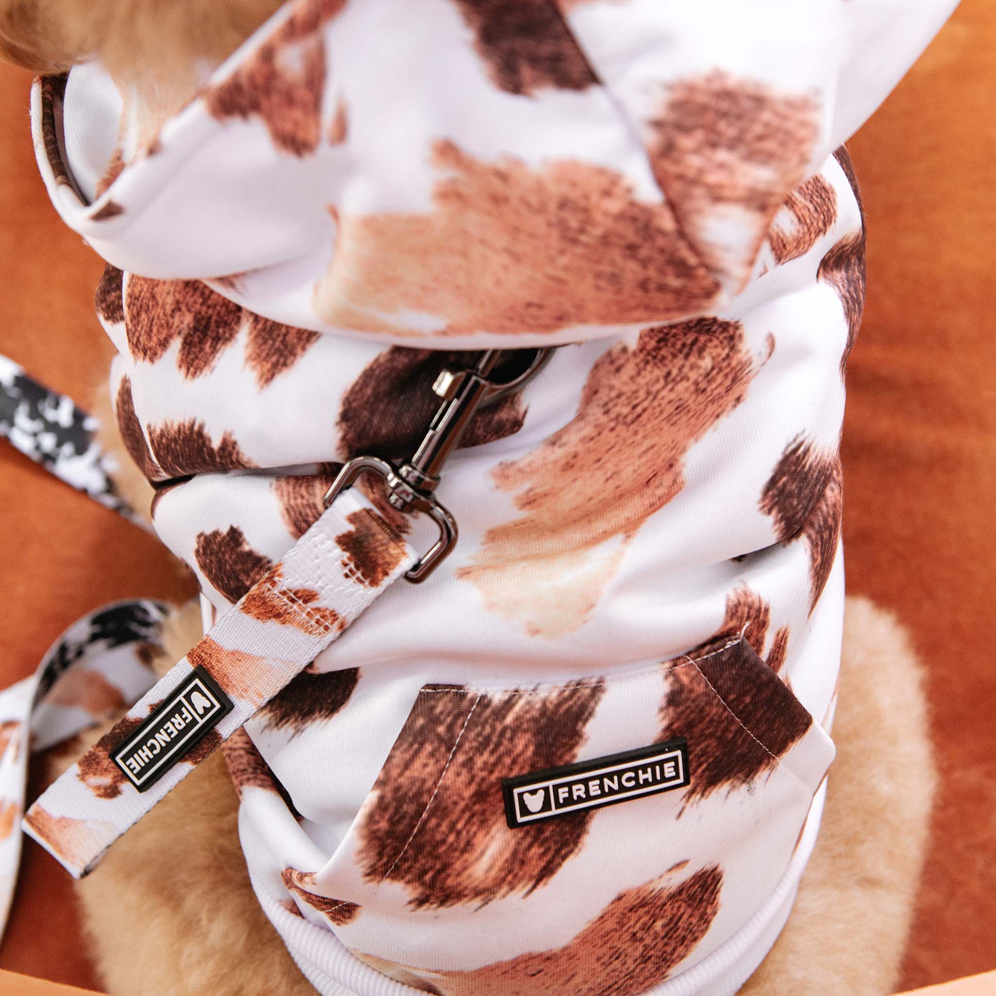 Frenchie Dog Hoodie Moo Print with Oversized Dual-Lined Hood